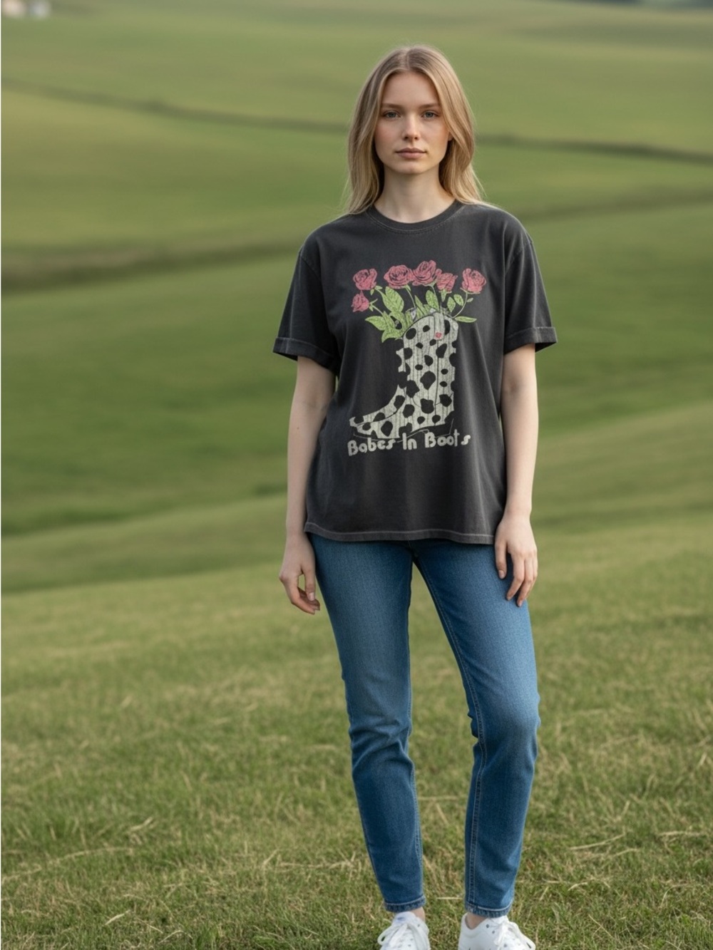 Girl Dangerous Graphic Boot Floral Oversized Tee Alternative Grunge size Medium